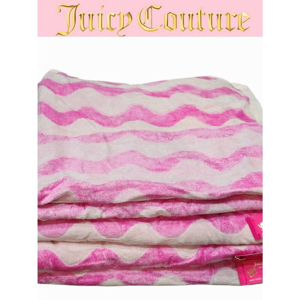 Juicy Couture Home Oversized Zig-Zag Towel Set- Pink/White